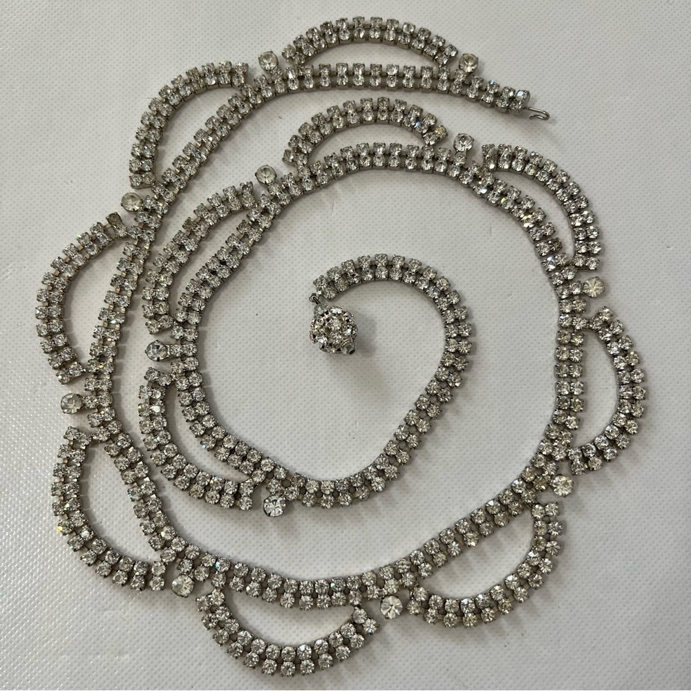 Amazing Vintage Rhinestones Long Statement Necklace 1950’s